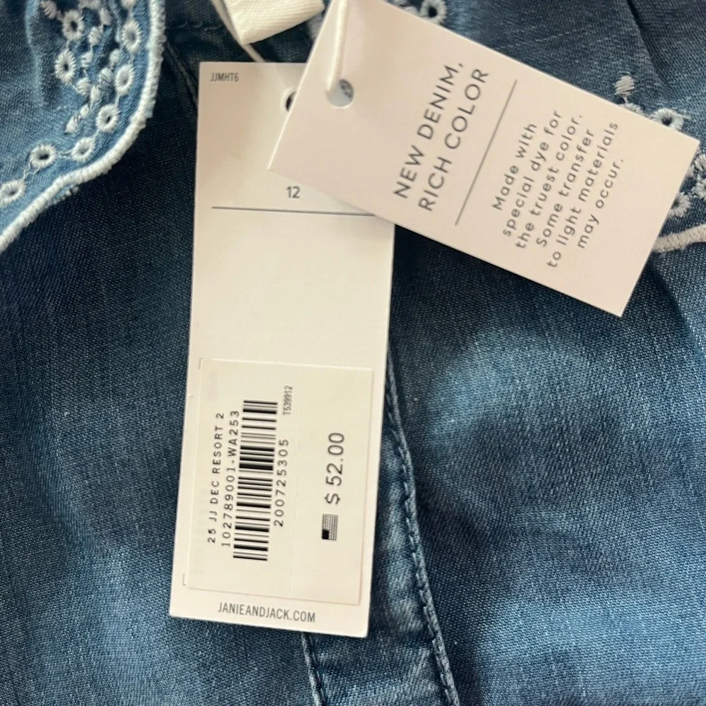 NWT Janie and Jack Blue Chambray Button Down Shirt with Embroidered Collar
